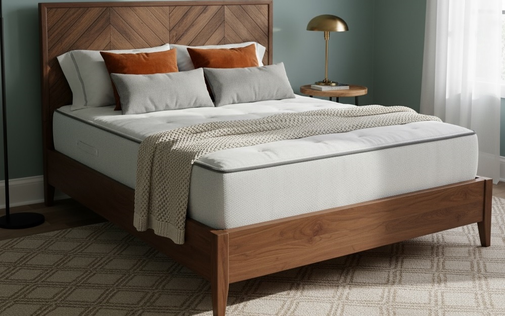 Chevron Headboard Walnut Wood Bed Frame – Modern Designer Style.