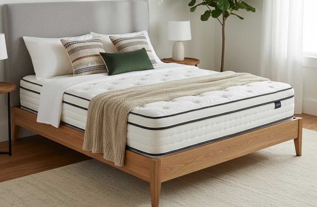 Luxury Comfort Mattress with Contemporary Wooden Bed Frame.