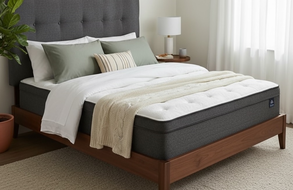 Premium Hybrid Mattress with Modern Upholstered Bed Frame.