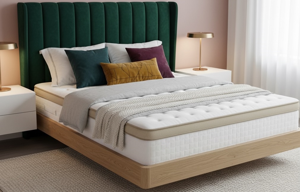 Emerald Velvet Wingback Bed with Premium Upholstered Headboard.