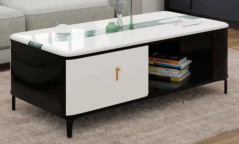 Contemporary Black and White Coffee Table with Storage.