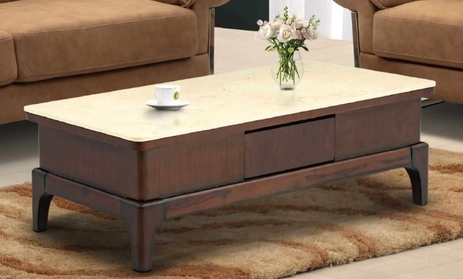 Elegant Marble Top Wooden Center Table.