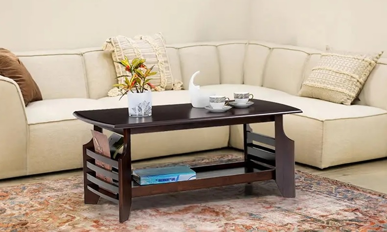 Modern Wooden Center Table with Side Magazine Rack.