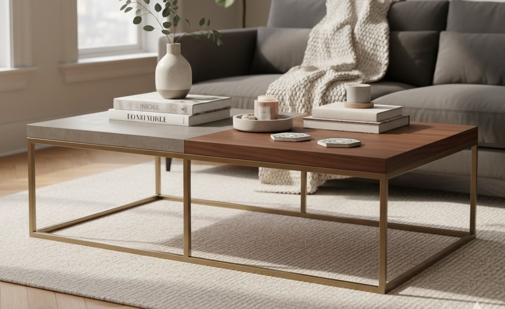 Modern Dual-Tone Metal Frame Center Table.