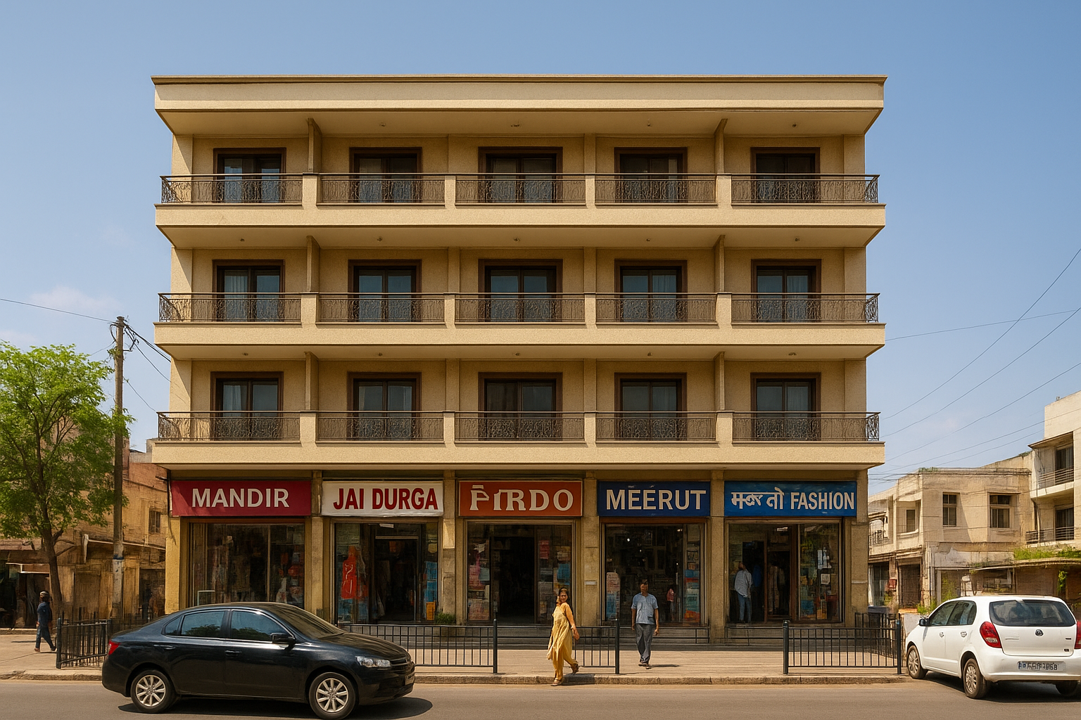 Urban Indian Commercial Building – Retail Shops and Office Spaces.