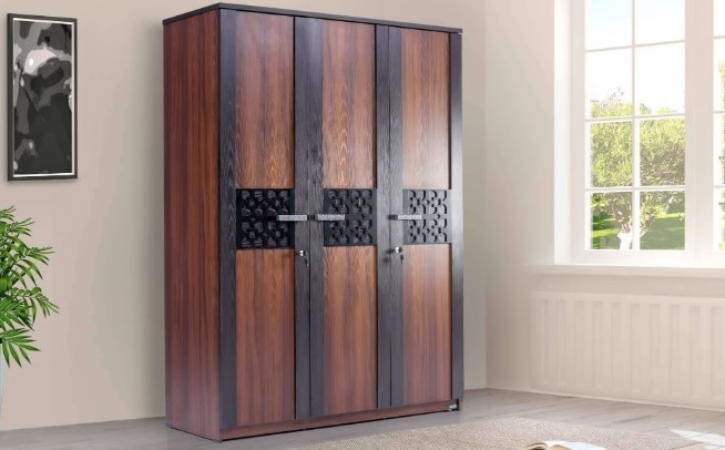 Premium 3-Door Wardrobe with Dual-Tone Wood Finish and Textured Design.