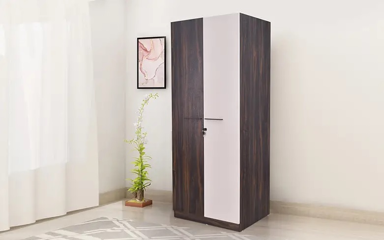 Modern Two-Door Wooden Wardrobe with Dual-Tone Finish.