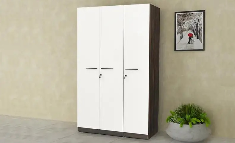 Contemporary 3-Door Wardrobe with Dual-Tone Finish and Lockable Storage.