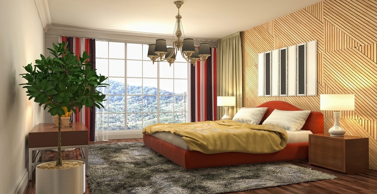Modern Cozy Bedroom with Geometric Wooden Accent Wall and elegant touch with the modern cozy touch.