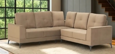 Elegant Beige Fabric L-Shaped Sofa.