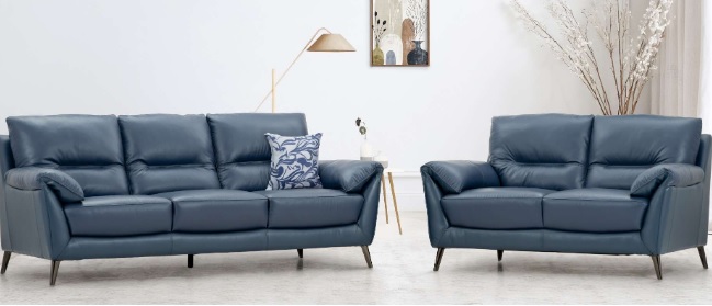 Premium Blue Leather 3+2 Seater Sofa Set.