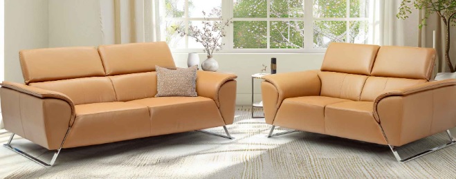 Premium Tan Leather Sofa Set – 3-Seater and 2-Seater.