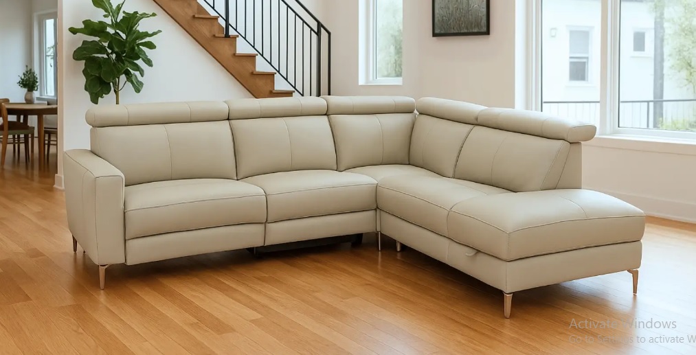 Premium L-Shaped Leatherette Sofa – Modern Recliner Style with Adjustable Headrests.
