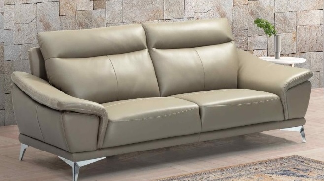 Modern Leather 3-Seater Sofa with Chrome Legs.