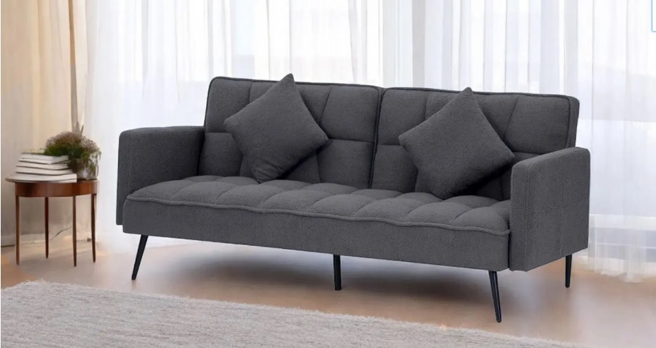 Contemporary 3-Seater Fabric Sofa with Cushions – Charcoal Grey Elegance.